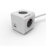 Allocacoc - Powercube, Extended USB A+C, 4xDosen(CEE7)->Stecker(CEE7), 1,5m, weiss/grau