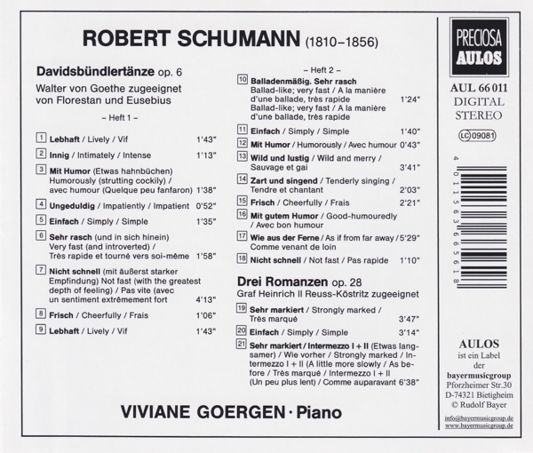 Davidsbündler Tänze/ Drei Romanzen 1