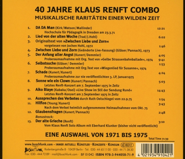 40 Jahre Klaus Renft Combo.Musikalische Raritäten 1