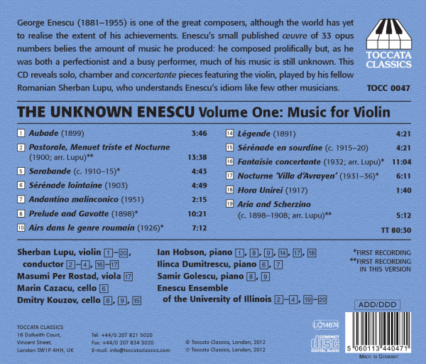 The Unknown Enescu Vol.1: Music for Violin 1