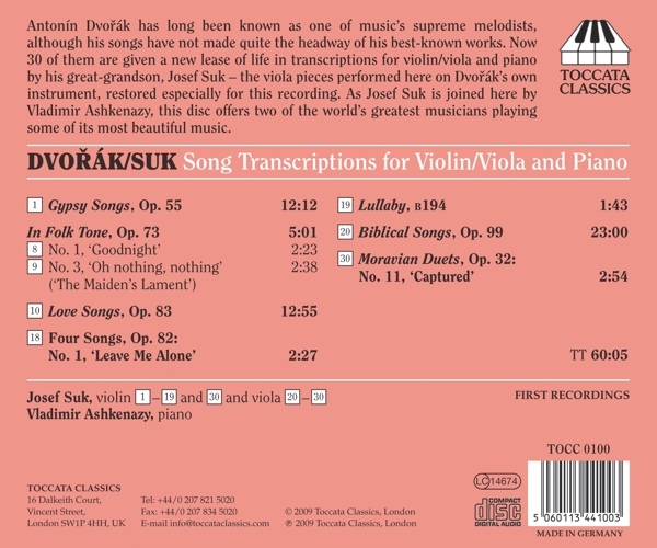 Dvorak/ Suk Song Transcriptions 1