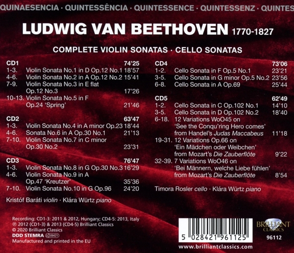Beethoven:Complete Violin & Cello (QU) 1