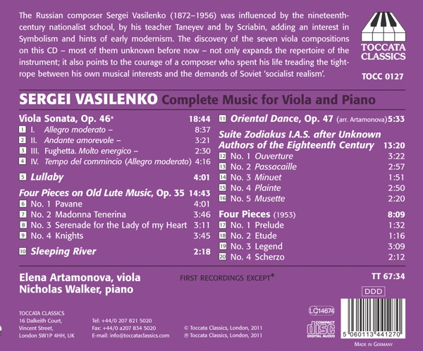 Vasilenko Music for Viola and Piano cpl. 1