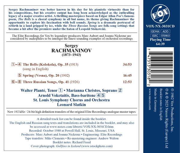 The Bells, Spring, Three Russian Songs 1