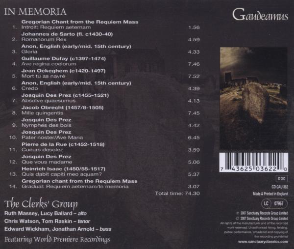 In Memoria - Medieval Songs of Remembrance 1