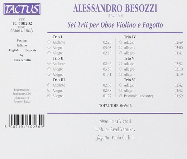 Sei trii Für Oboe, Violine, Fagott 1