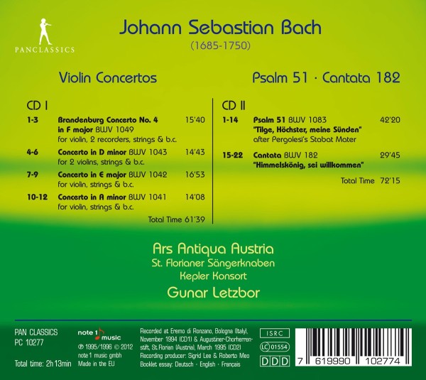 Violinkonzerte BWV 1041-1043, 1049/ Psalm 51/ + 1