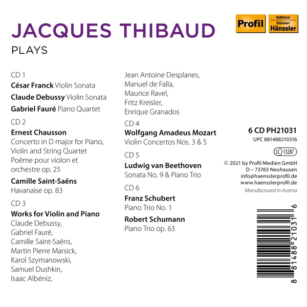Jaqcques Thibaud plays Franck, Debussy, Fauré, ... 1