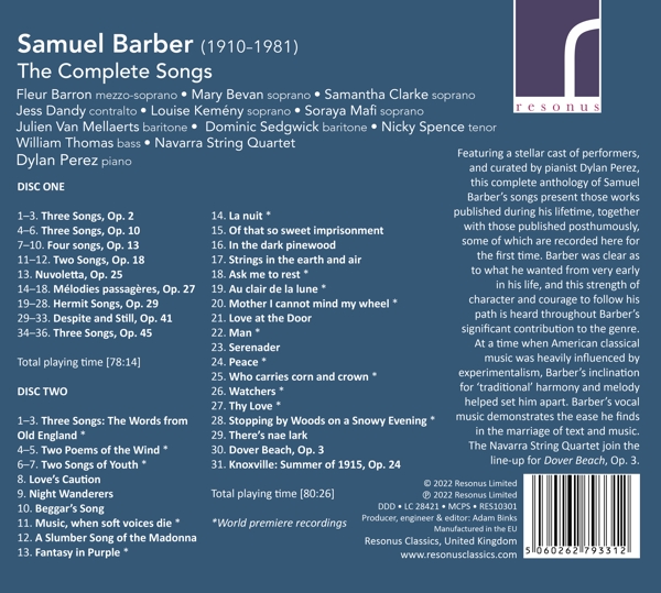 Barber: Sämtliche Lieder 1