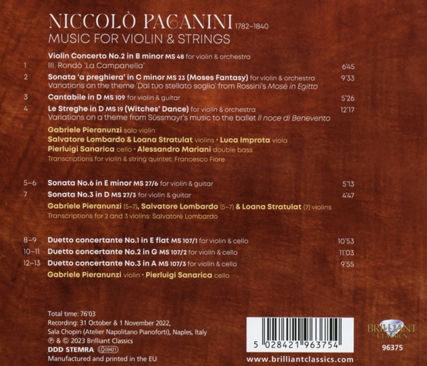 Paganini:Music For Violin&Strings 1