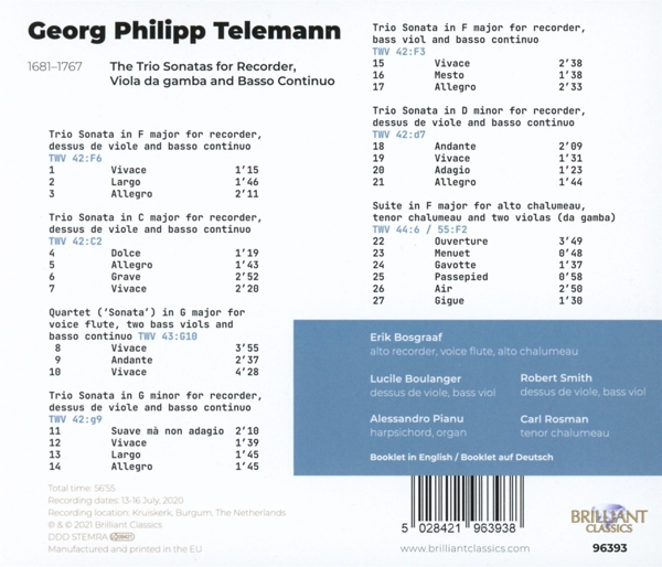 Telemann:Trio Sonatas With Recorder, Viola Da Gamba 1