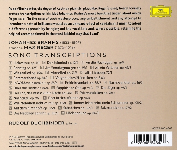 Brahms - Reger: Lied-Transkriptionen 1