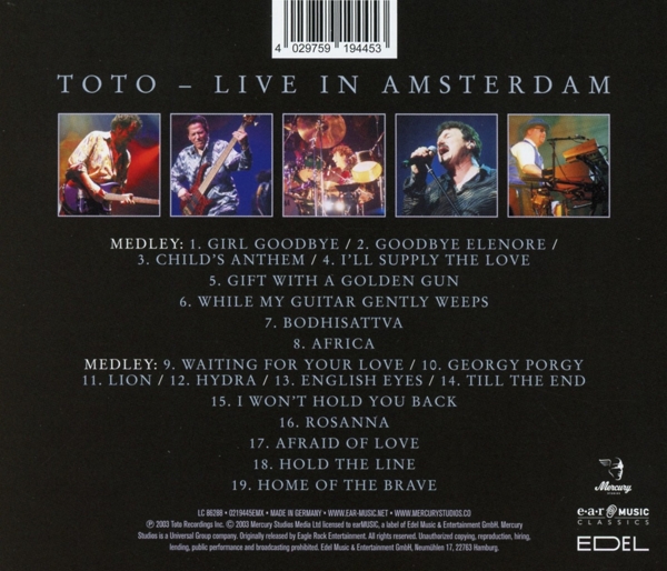 Toto -25th Anniversary Live In Amsterdam -earMUSIC classics