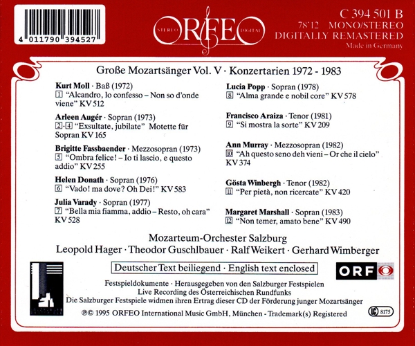 Grosse Mozartsänger Vol.5-Konzertarien 1972-1983 1