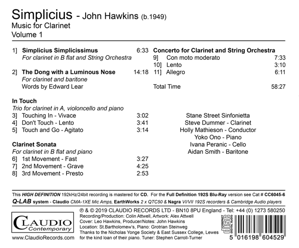 Simplicius-Music for Clarinet by John Hawkins 1