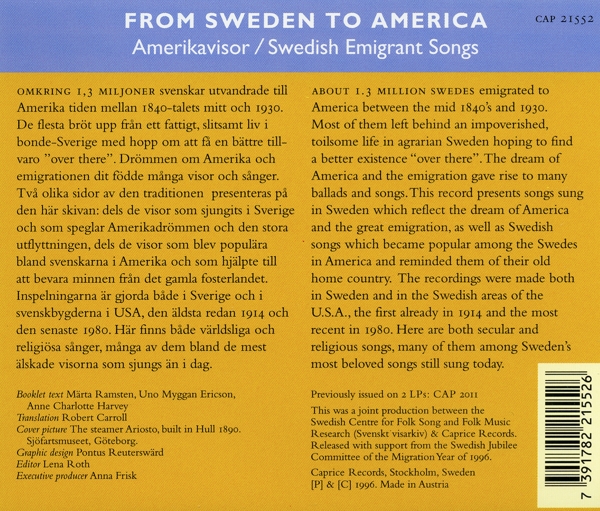 From Sweden to America (Emigrant Songs) 1