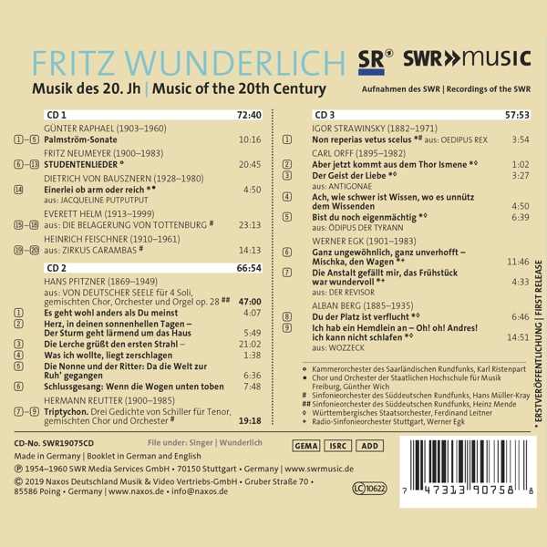 Fritz Wunderlich: Musik des 20.Jahrhunderts 1
