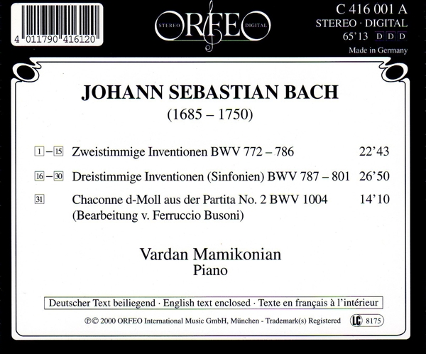 Inventionen u.Sinf.BWV 772-801/ Chaconne BWV 1004 1