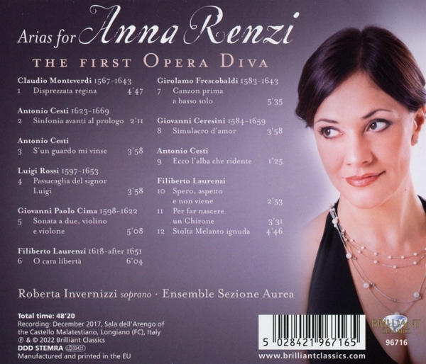 Arias For Anna Renzi The First Opera Diva 1