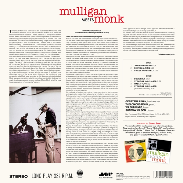 Gerry Mulligan Meets Monk+ 1 Bonus Track (180g LP 1