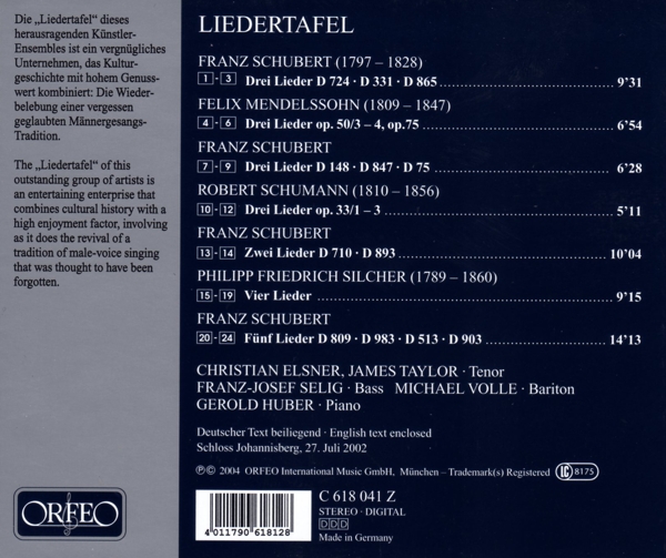 Liedertafel: Lieder D 724/ 331/ 865/ + 1
