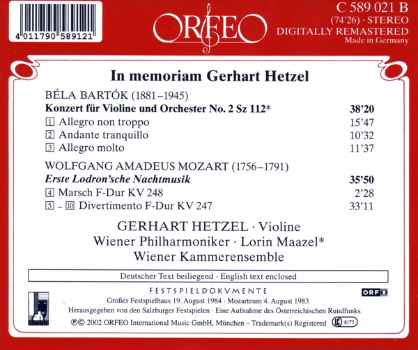 Violinkonzert 2/ Divertimento F-Dur KV 247/ + 1