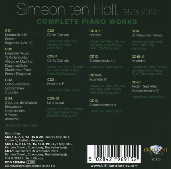 Simeon Ten Holt:Complete Piano Works 1