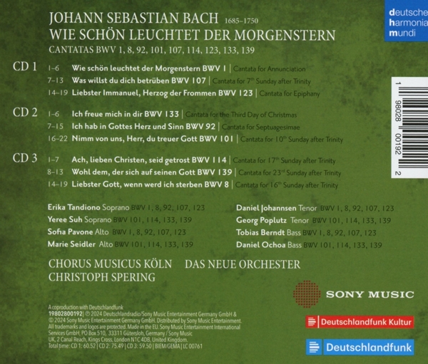 Cantatas BWV 1, 8, 92, 101, 107, 114, 123, 133, 139 1