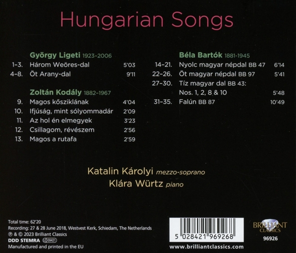Bartok, Kodaly & Ligeti:Hungarian Songs 1