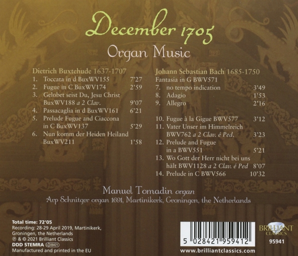 December 1705:Buxtehude &J.S.Bach Organ Music# 1