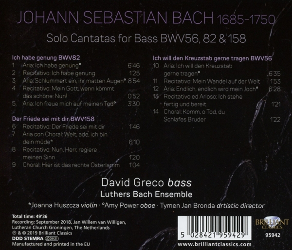 Bach, J.S.:Solo Cantatas For Bass BWV 56, 82 & 158 1