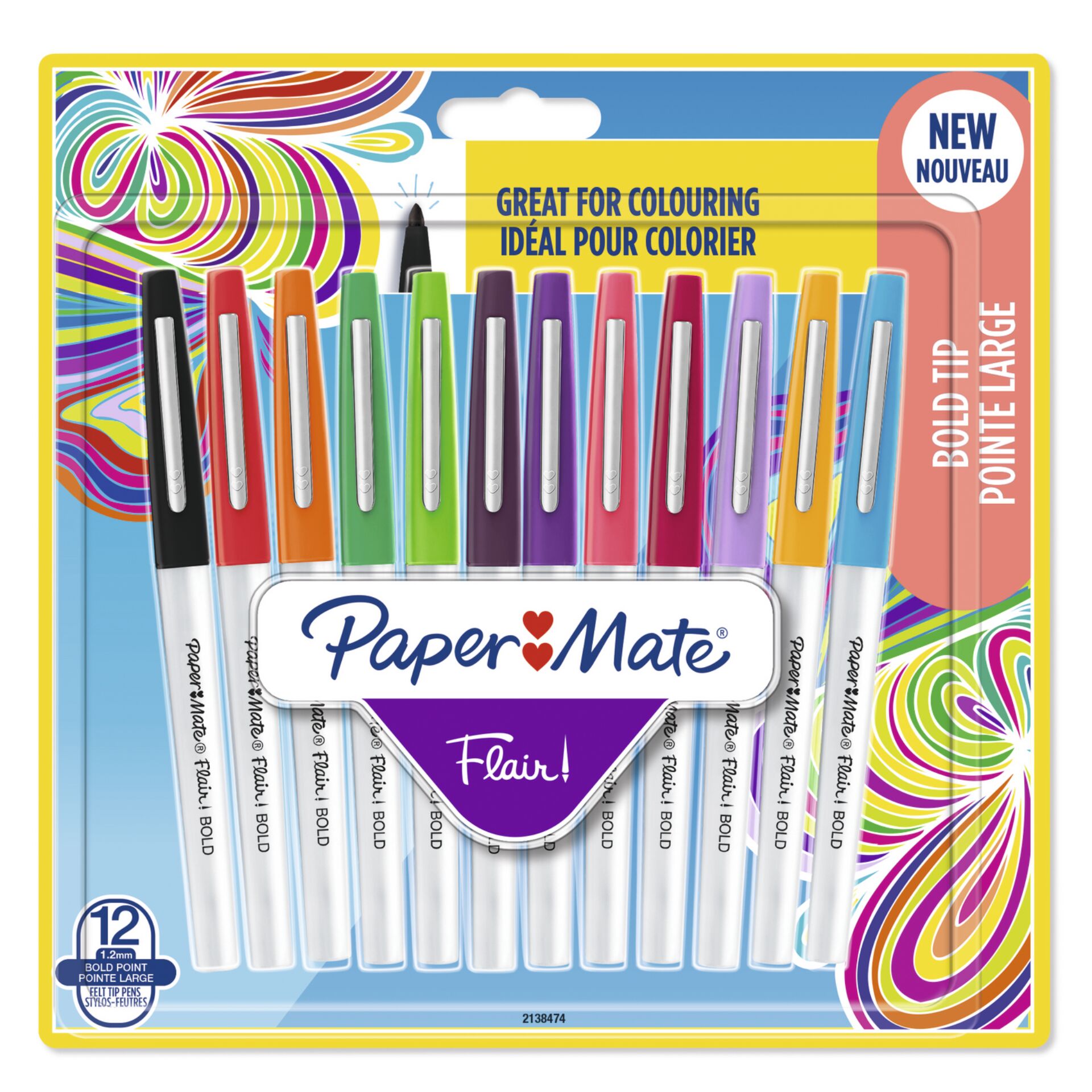 Paper Mate Bold Flair Felt Tip 1.2mm Pen 6/Pkg