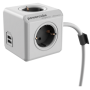 Allocacoc - Powercube, Extended USB, 4xDosen(CEE7)->Stecker(CEE7), 1, 5m, weiss/grau