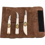 Kirschen - Schnitzmessersatz in Velourleder-Rolltasche