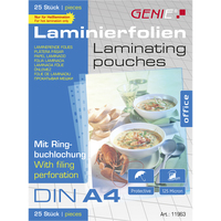 Genie - GENIE Laminiertaschen 25 A4 - Folien mit Ringbuchlochung [EURO-Version]