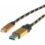 Roline - Roline Gold - USB-Kabel - USB Typ A (M) bis USB-C (M) - USB 3.1 - 5 V - 900 mA - 1 m - Schwarz/Gold (11.02.9013)