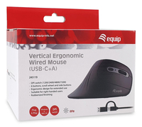 Equip Ergonomische Maus Usb-a/ -c Stecker L+ r 1.80m Schwarz 1