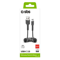 Sbs Spiral-daten-&-ladekabel Fr Typ C Schwarz (tecable 2