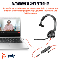Hp Poly - . Poly Blackwire 3315 - Blackwire 3300 series - Headset - On-Ear - kabelgebunden - 3,5 mm Stecker, USB-C - Schwarz - UC-zertifiz