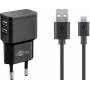 Wentronic - goobay Dual Micro USB charger set - Netzteil - 12 Watt - 2,4 A - 2 Ausgabeanschlussstellen (USB) - auf Kabel: Micro-USB - Schwar