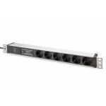 Digitus Pdu 1he 6x Schuko 16a Ausgnge 230v / 16a Schwarz - Digitus Regleta de enchufes con perfil de aluminio y proteccin contra sobrecarga, filtro de red integrado, 6 enchufes con contacto de puesta a tierra