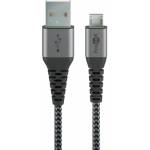 Wentronic - Goobay Micro-USB auf USB-A Textilkabel mit Metallsteckern (space grau/silber) 0,5 m, 0.5 m, Schwarz-Grau - elegantes und extra-r