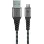 Wentronic - Goobay Micro-USB auf USB-A Textilkabel mit Metallsteckern (space grau/silber) 2 m, 2 m, Schwarz-Grau - elegantes und extra-robus
