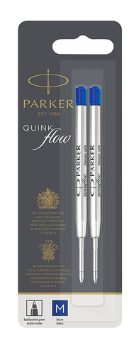 Parker Quink Ballpoint Refill - Blue Medium (Blister of 2), 1950373