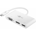 Wentronic - Goobay USB-C? Multiport-Adapter VGA+DP+HDMI?, 1 Stk. im Polybeutel, Wei, 0.14 m - erweitert ein USB-C?-Gert um eine