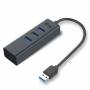 I - I-TEC USB 3.0 Metal 3-Port HUB mit Gigabit Ethernet Adapter 1x USB 3.0 auf RJ-45 3x USB 3.0 Port LED-Anzeige (U3METALG3HUB)