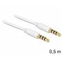 Delock - Delock Klinkekabel 3,5mm -> 3,5mm St/st 0.50m 4pin Wei