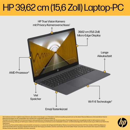 HP - Ordinateur Portable 15 - 15-fc0002nk - AMD Ryzen 7-7730U- 512Go