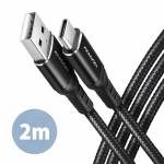 Axagon - BUCM-AM20AB USB-C zu USB-A Kabel, 2 m, USB 2.0, 3A, geflochten - schwarz (BUCM-AM20AB)