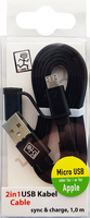 2go 2 In 1 Usb Datenkabel-schwarz-100cm F. Micro-usb & Apple 1